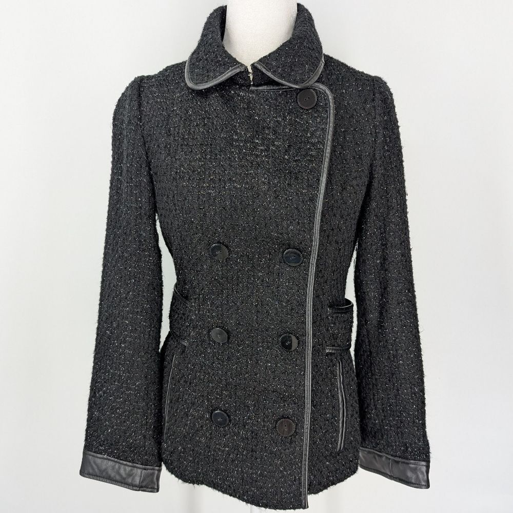 Victoria's Secret Classic Black Silver Tweed Double Breasted Pea Coat Medium